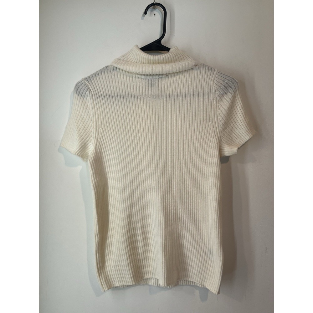 Saks Fifth Avenue Merino Wool Blend Sleeveless Mock Neck Sweater Ivory Ribbed XS